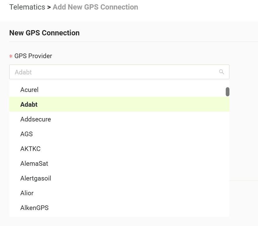 Select your GPS provider from the list