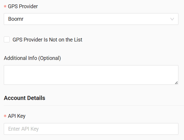 In the form, enter the API key received from your GPS provider