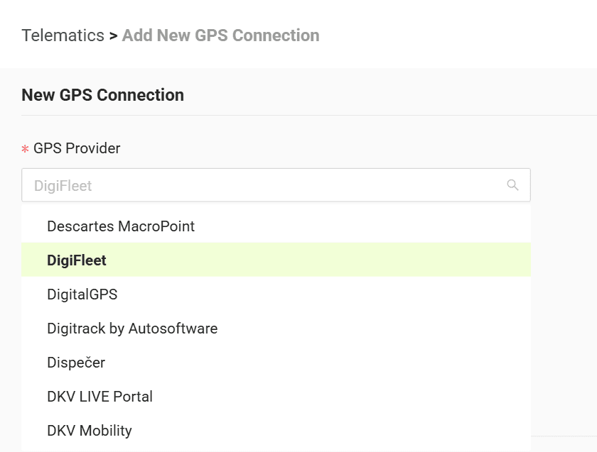 Select your GPS provider from the list