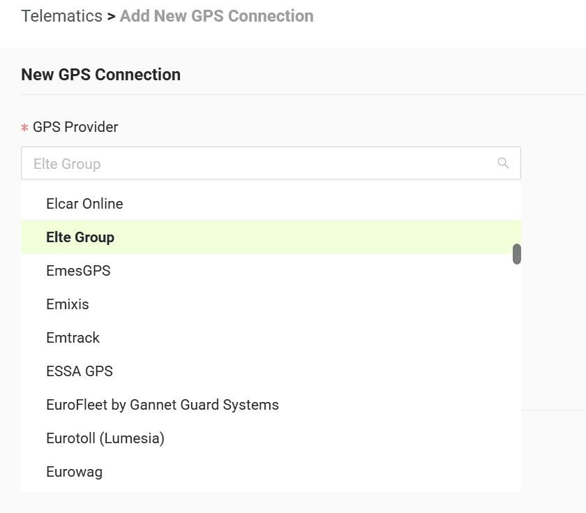 Select your GPS provider from the list