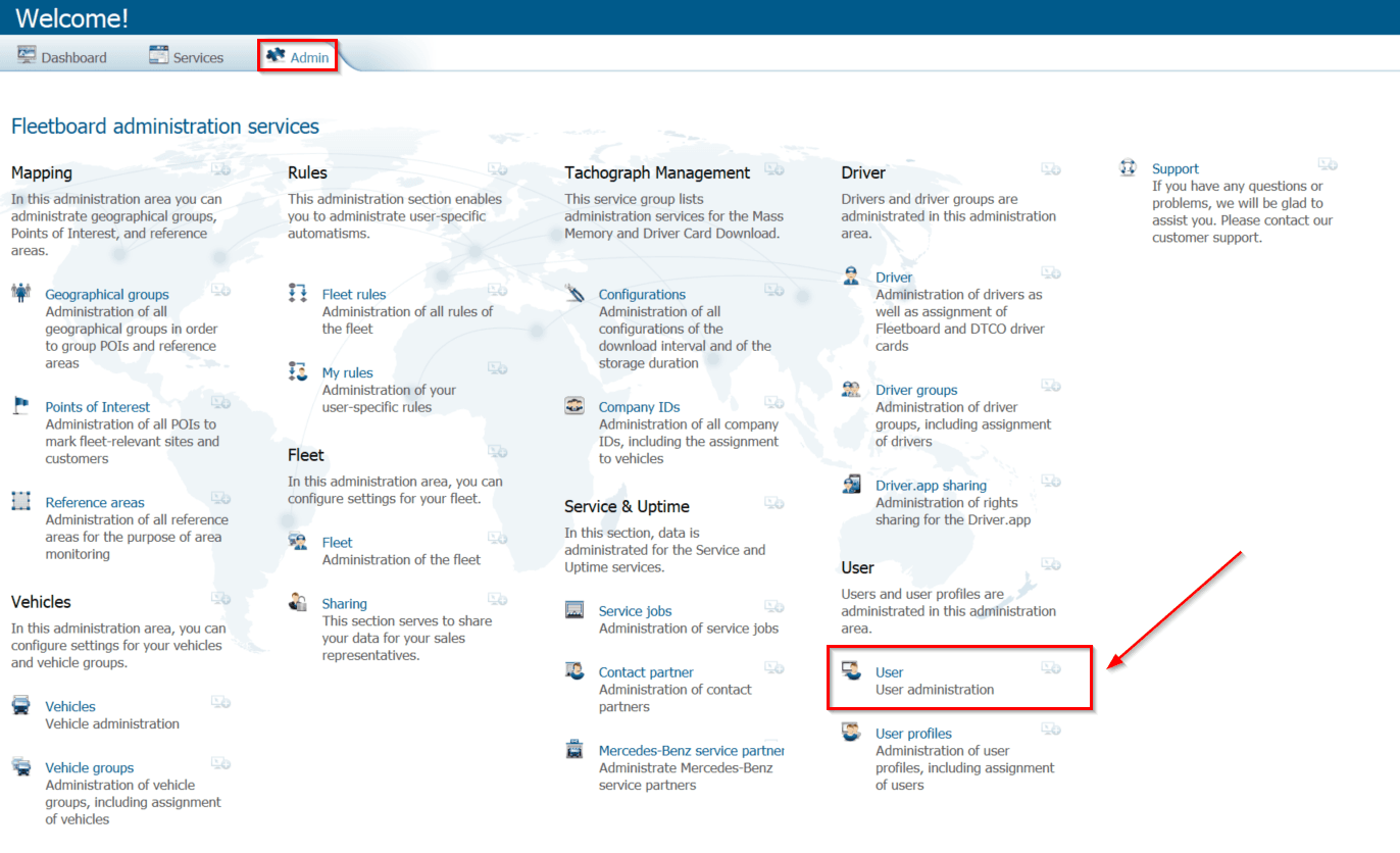 Go back to Admin tab and click on "User"