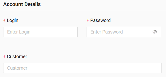 In the form, enter the data received from your GPS provider: login, password, and firmNameContext (in the "Customer" field)