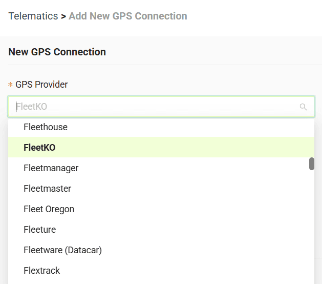 Select your GPS provider from the list