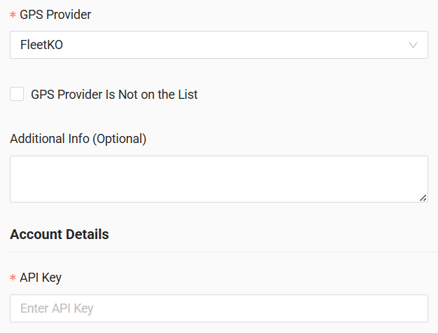 In the form, enter the API key generated in FleetKO