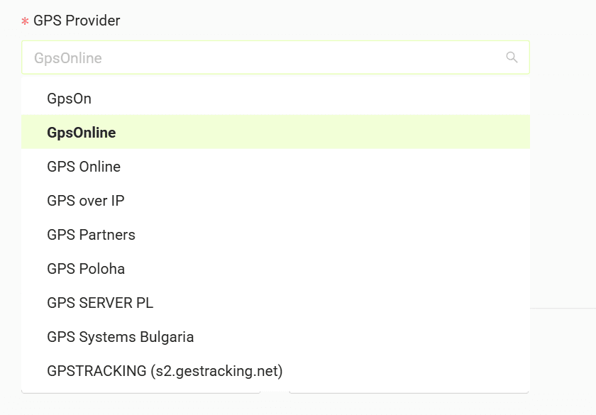 Select your GPS provider from the list