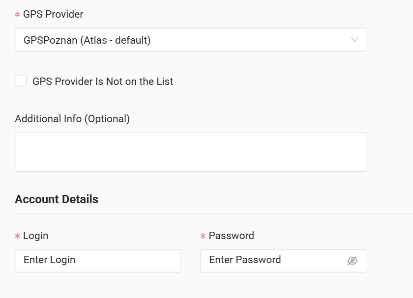 In the form enter login and password to your GPS account