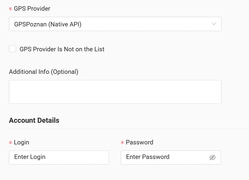 In the form enter the login and password received from your GPS provider