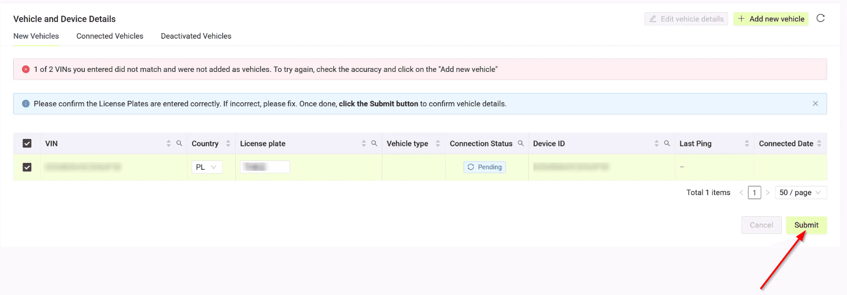 Adjust the data if necessary and click “Submit”