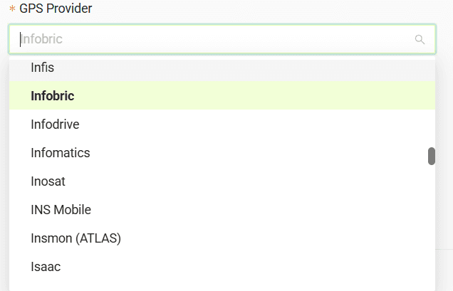 Select your GPS provider from the list
