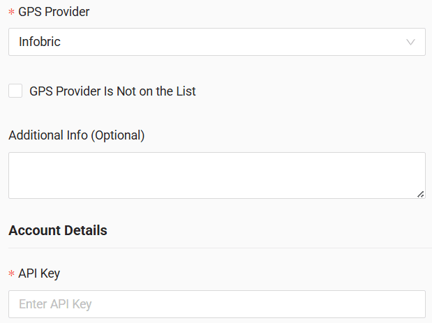 In the form, enter the API key received from your GPS provider