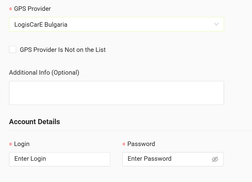 In the form enter the login and password received from your GPS provider