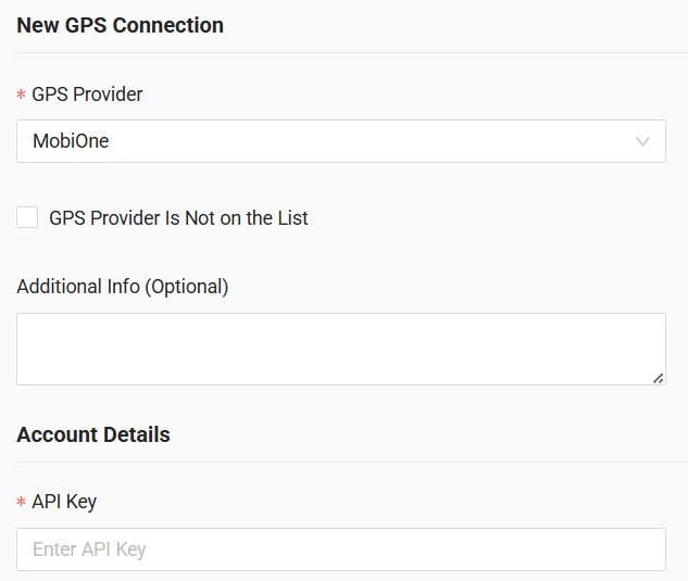 In the form enter the API key received from your GPS provider
