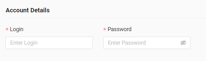 In the form, enter login (e-mail) and password for the created account