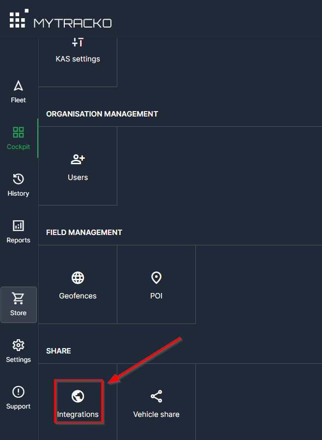 From the “Share” section, select “Integrations”