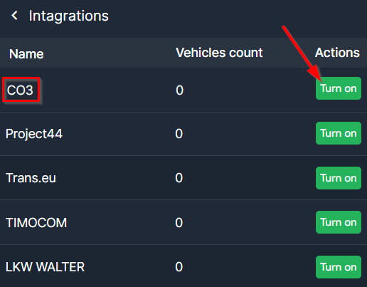 Click “Turn on” next to “CO3”
