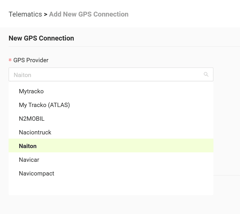 Select your GPS provider from the list