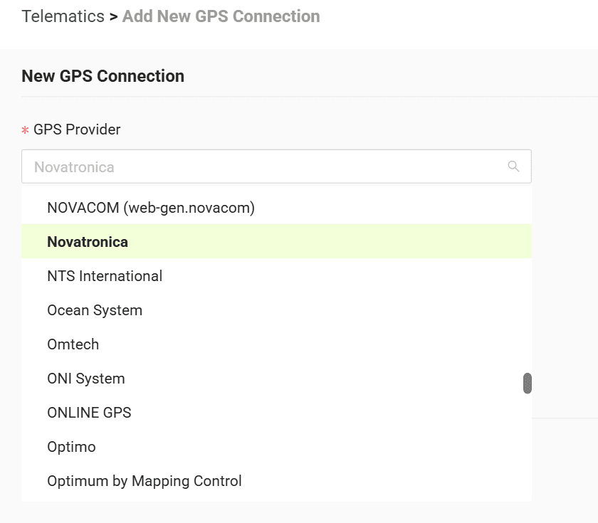 Select your GPS provider from the list