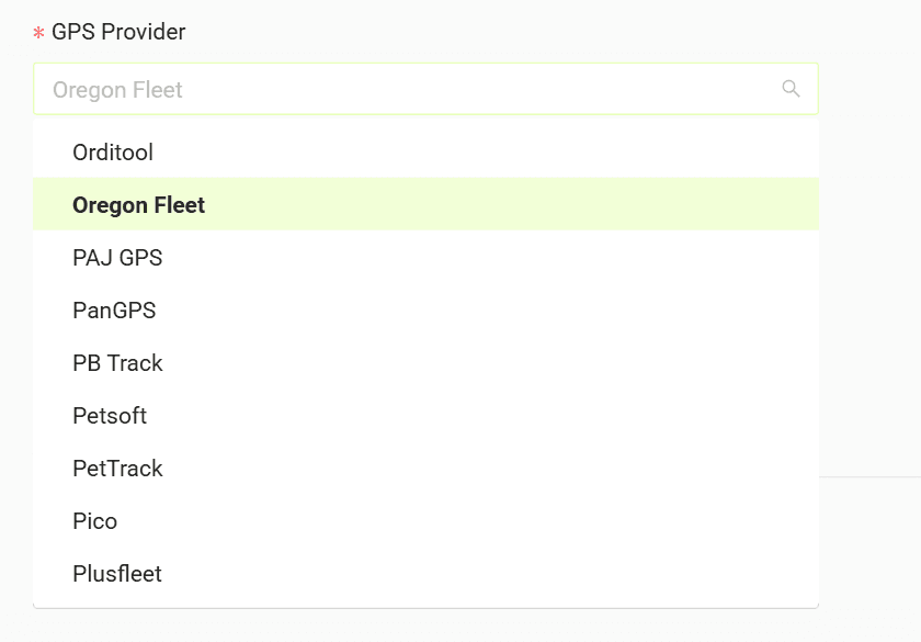 Select your GPS provider from the list