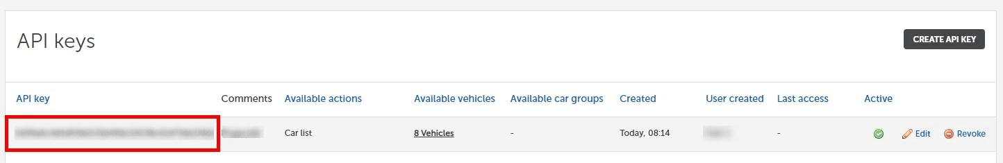 After being redirected to the list, find the created key and copy it