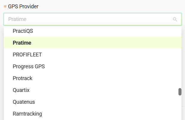 Select your GPS provider from the list