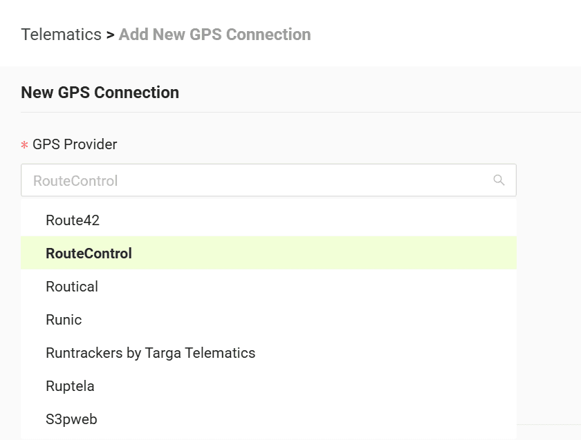 Select your GPS provider from the list