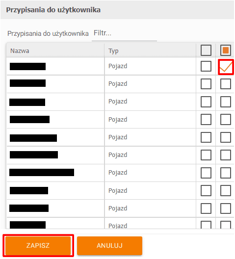 If you want to assign only selected vehicles, select them by clicking this symbol and confirm by clicking “Save”