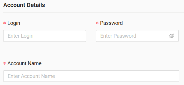 In the form, enter username and password for the created account, and in the "Account Name" field enter client (the last field during login)