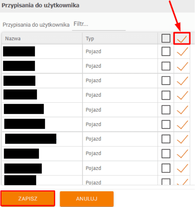 If you want to assign all vehicles, select this symbol and click “Save”