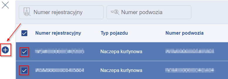 Select the vehicles and click on the plus icon