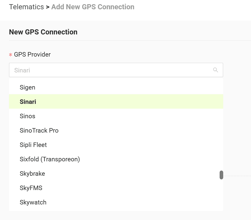 Select your GPS provider from the list