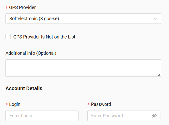 In the form, enter login and password received from your GPS provider