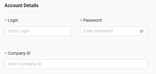 In the form, enter created login and password, and company ID (used to log in in step 2)