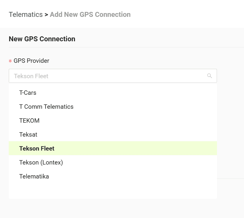 Select your GPS provider from the list