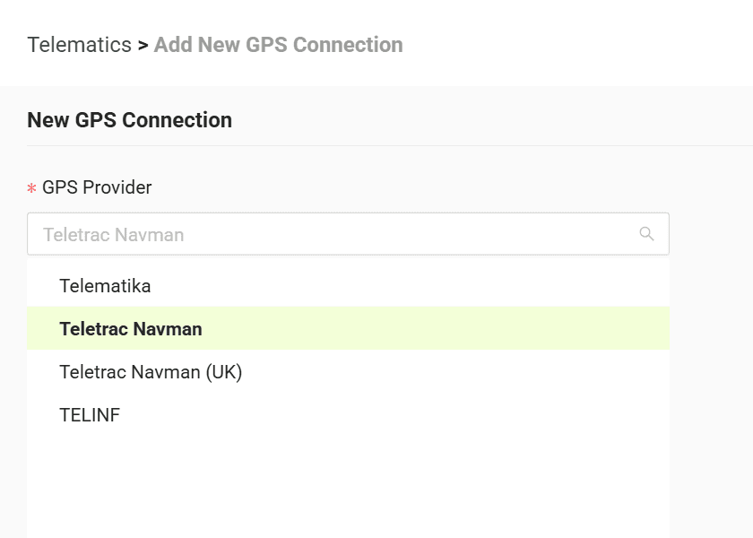 Select your GPS provider from the list
