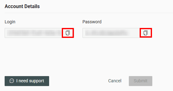 Copy the generated credentials (Login and Password)