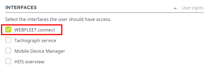 In the "Interfaces" section select “WEBFLEET.connect”