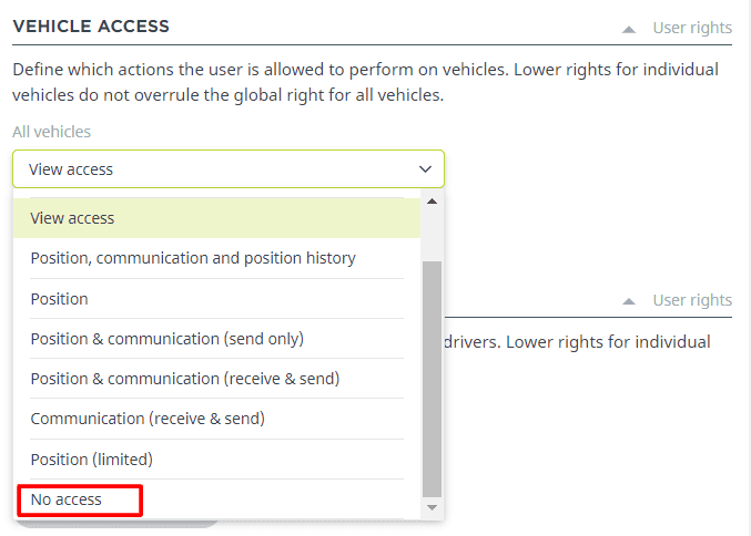 In “Vehicle access” for “All vehicles” select “No access”