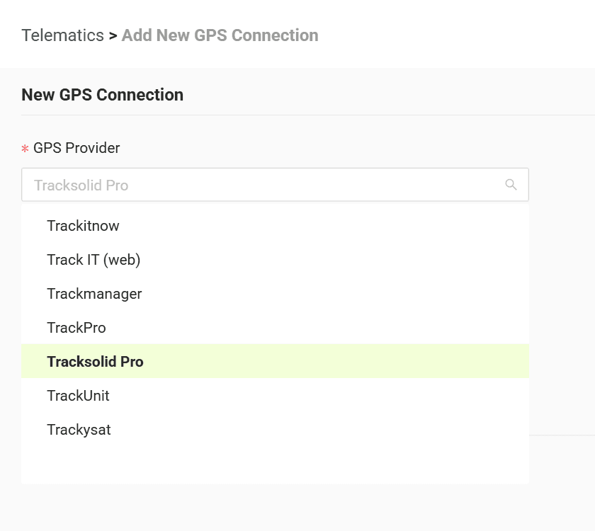 Select your GPS provider from the list