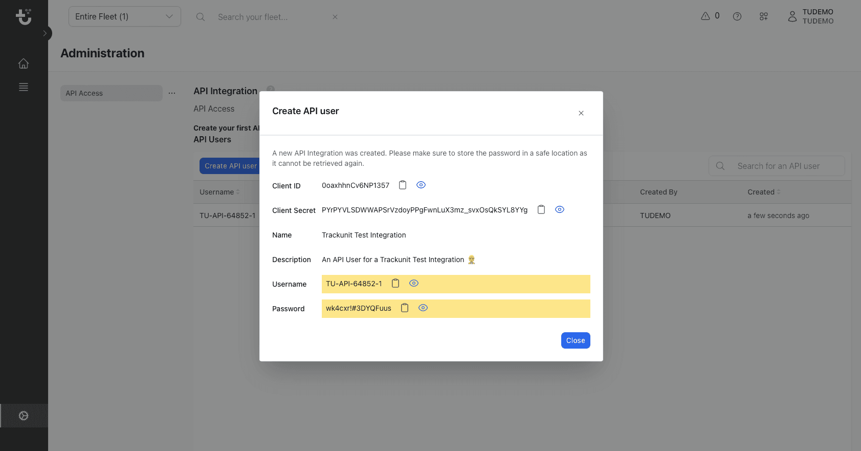 Save the username, password, Client ID and Client Secret. The password will only be visible once, so make sure you save it