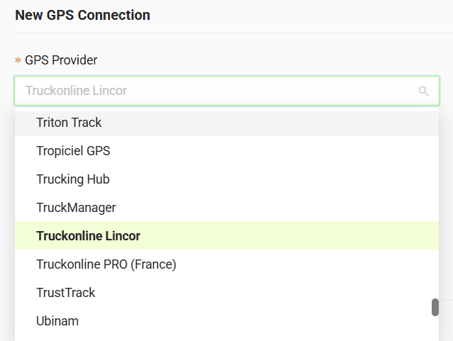 Select your GPS provider from the list