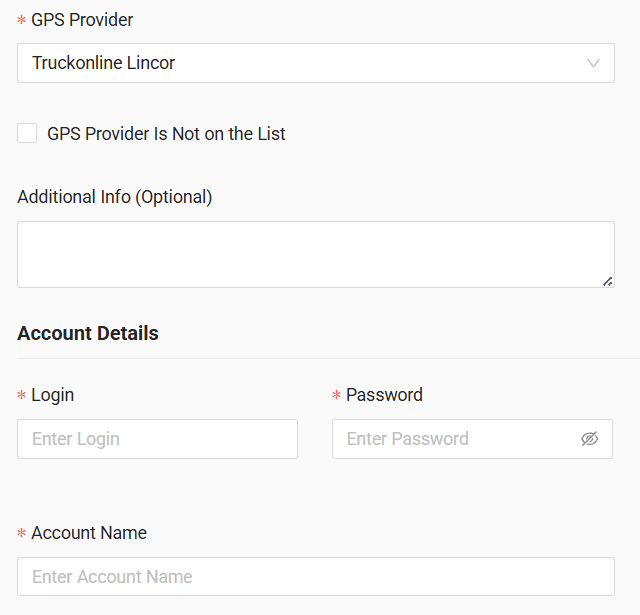 In the form, enter the created user's username, password and account name