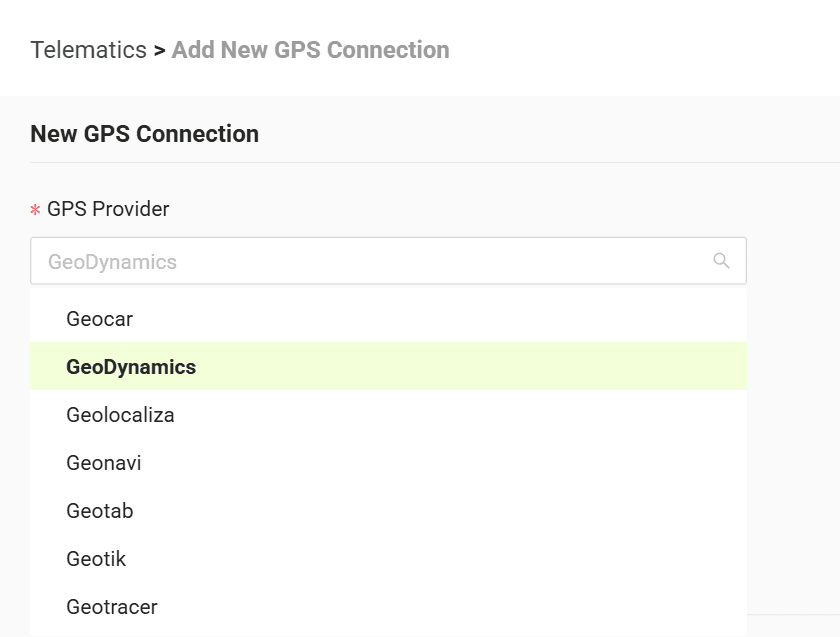 Select your GPS provider from the list