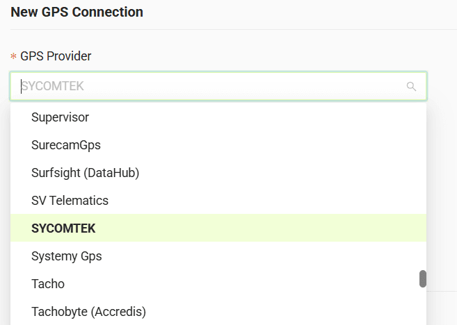 Select your GPS provider from the list