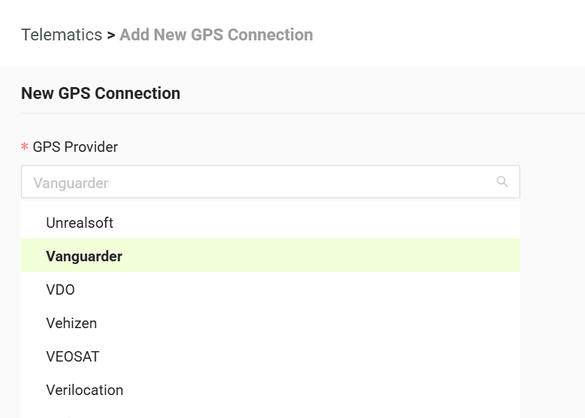 Select your GPS provider from the list