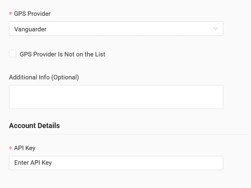 In the form enter the API key received from your GPS provider